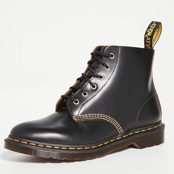 Dr martens 101 VINTAGE SMOOTH LEATHER ANKLE BOOTS size 8 black stitching - Picture 1 of 7